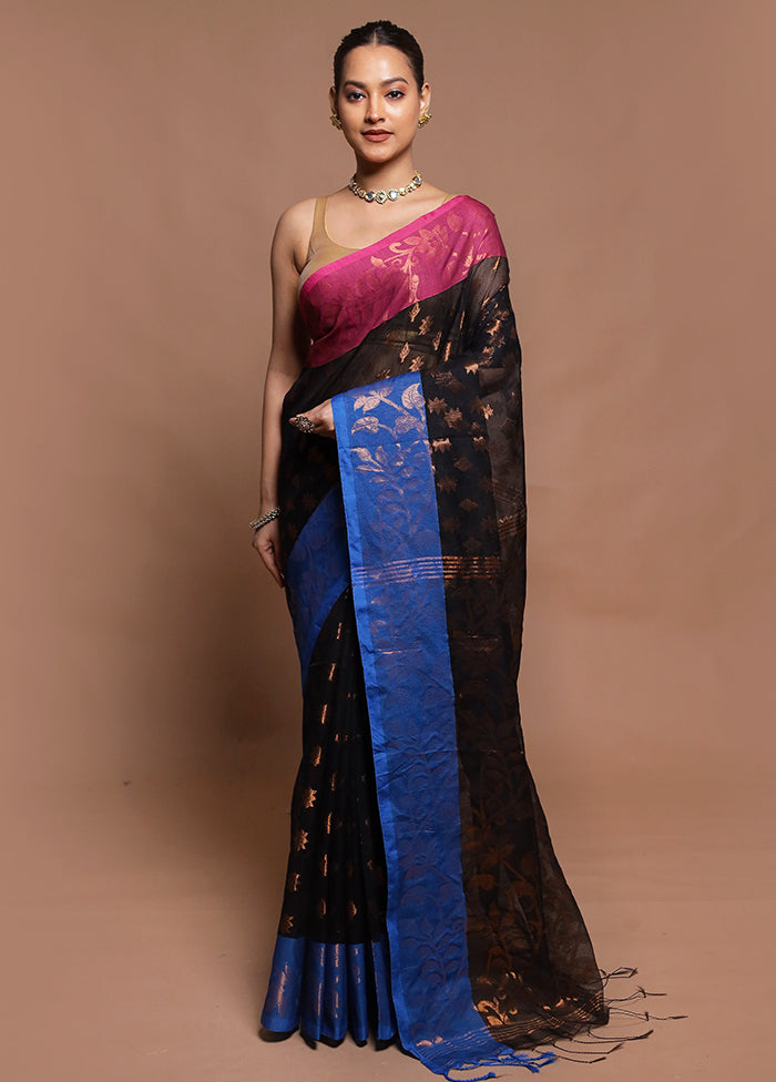 Black Cotton Saree With Blouse Piece