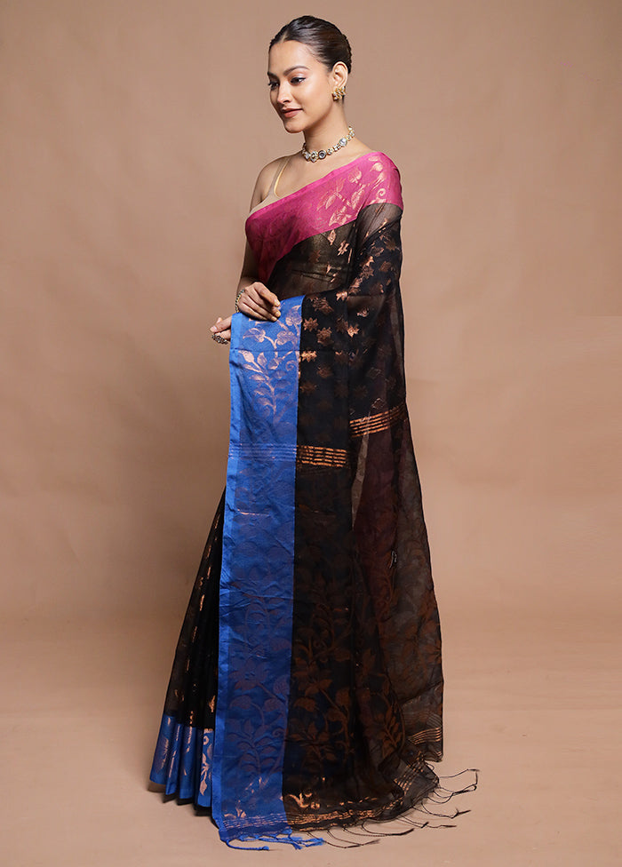 Black Cotton Saree With Blouse Piece