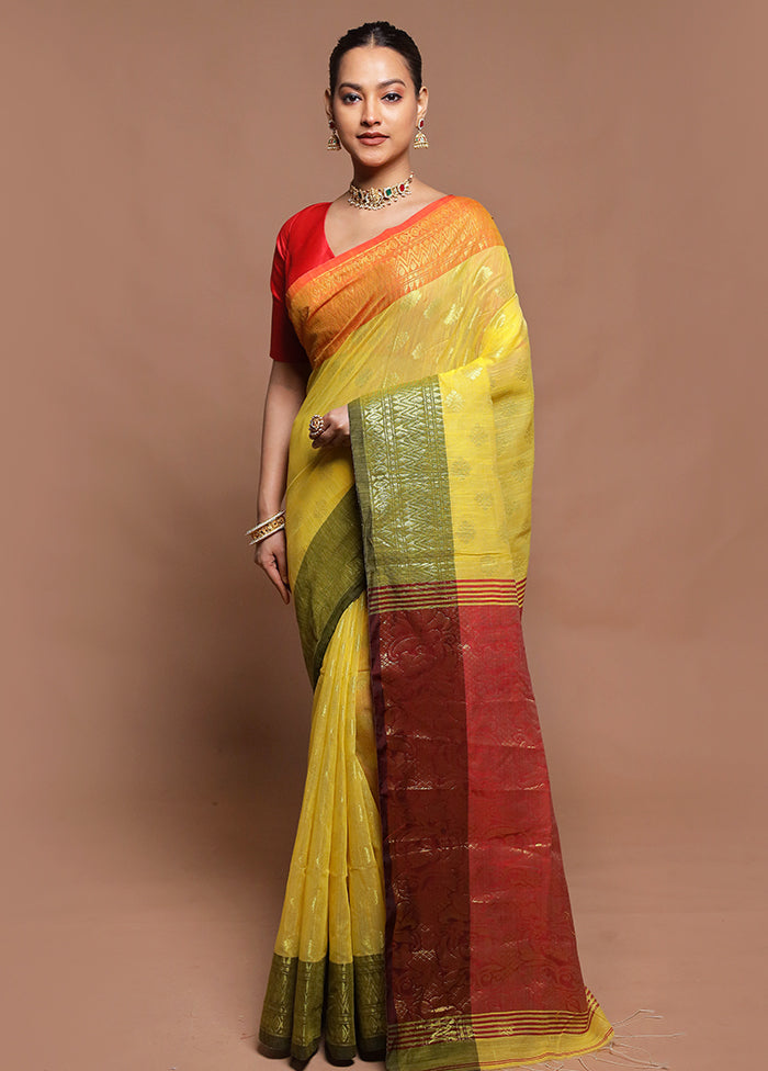 Yellow Cotton Saree With Blouse Piece
