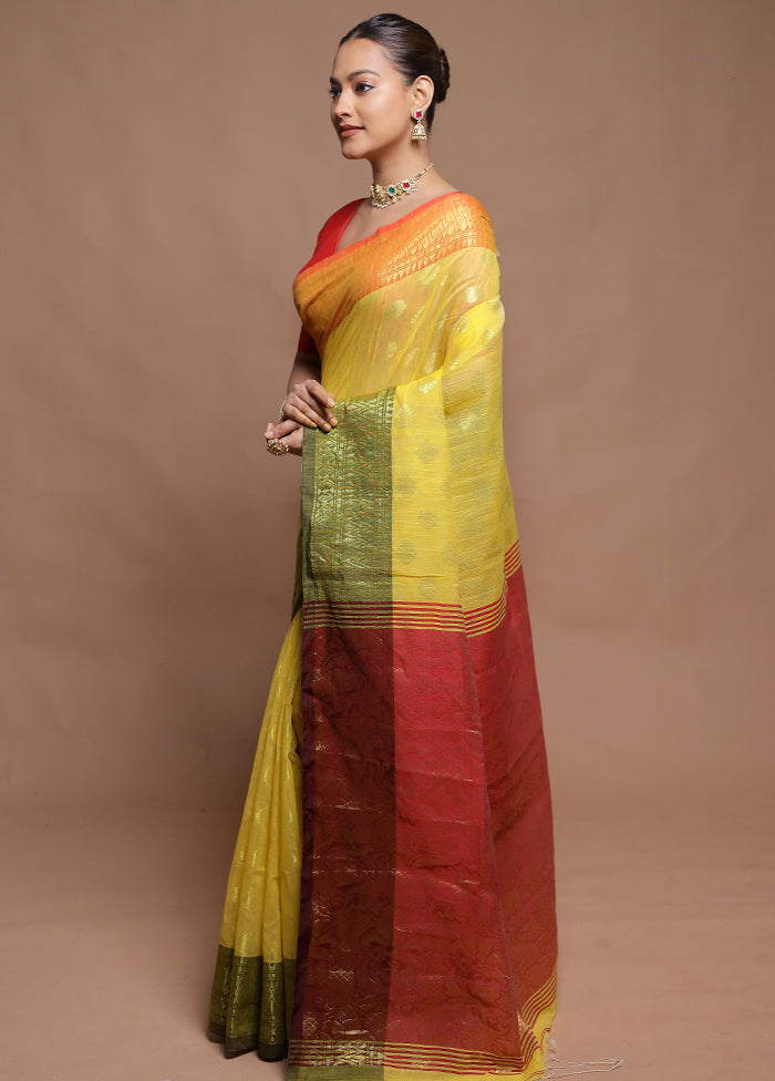 Yellow Cotton Saree With Blouse Piece