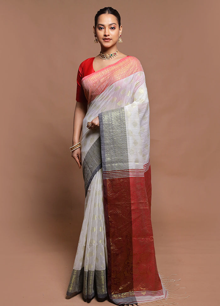 White Cotton Saree With Blouse Piece