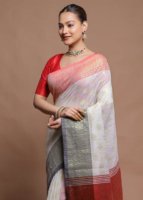 White Cotton Saree With Blouse Piece
