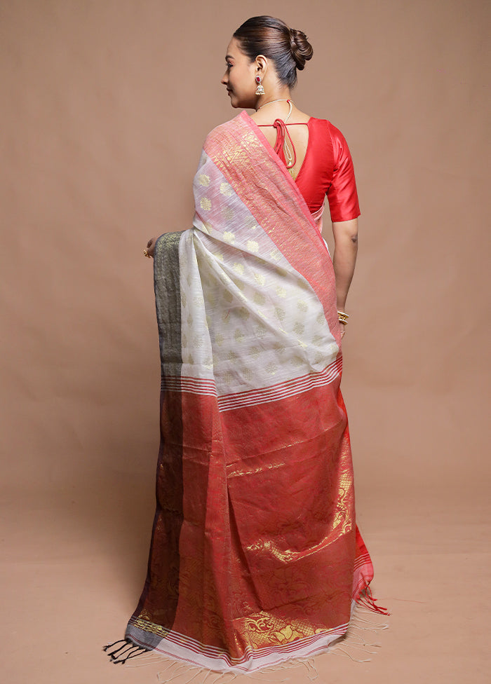 White Cotton Saree With Blouse Piece