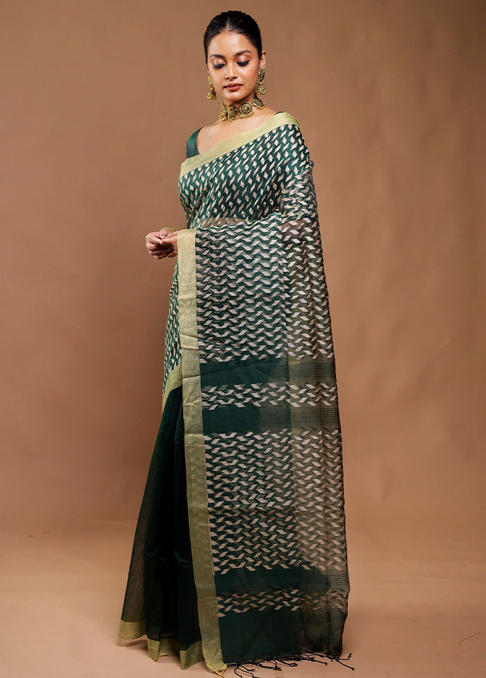 Green Cotton Saree With Blouse Piece