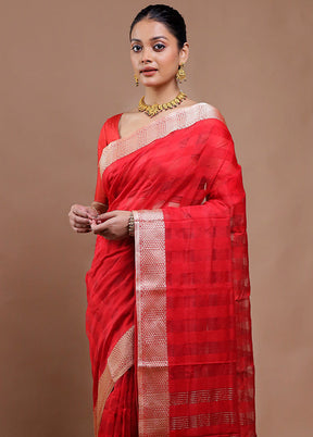 Red Cotton Saree With Blouse Piece