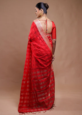 Red Cotton Saree With Blouse Piece