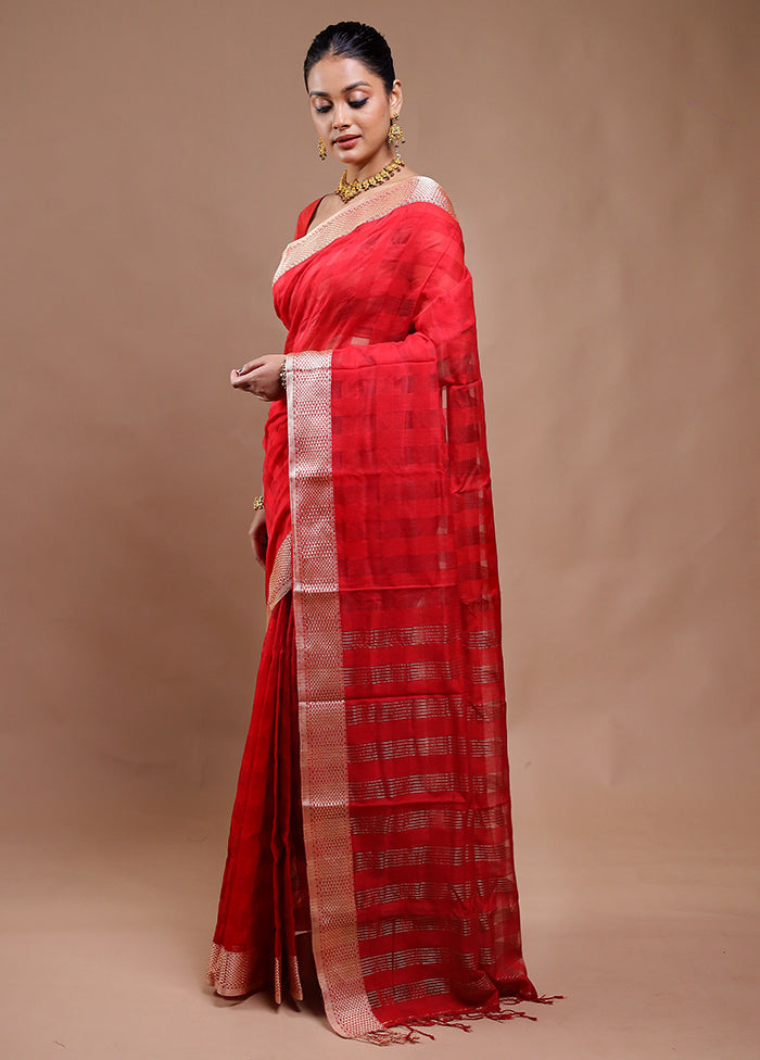 Red Cotton Saree With Blouse Piece