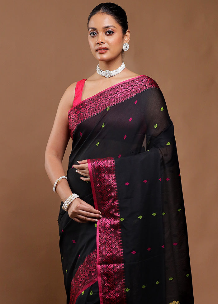 Black Pure Cotton Saree With Blouse Piece