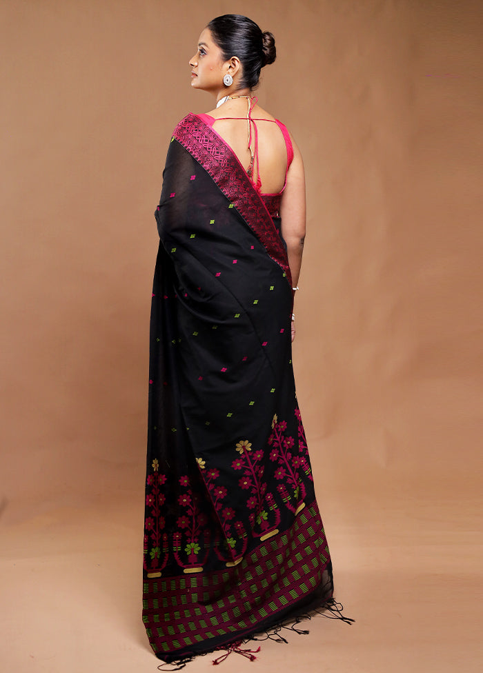 Black Pure Cotton Saree With Blouse Piece