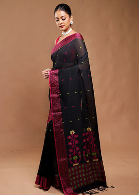 Black Pure Cotton Saree With Blouse Piece