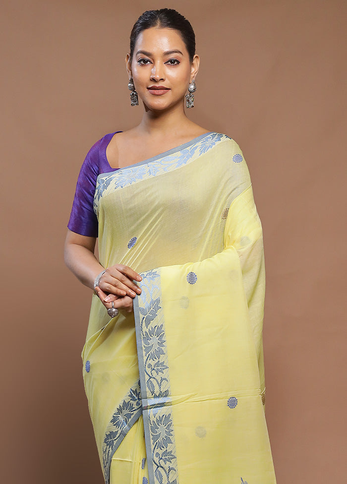 Yellow Cotton Saree With Blouse Piece