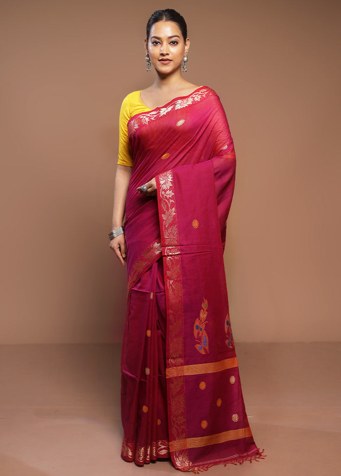 Pink Cotton Saree With Blouse Piece