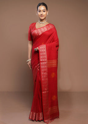 Red Cotton Saree With Blouse Piece