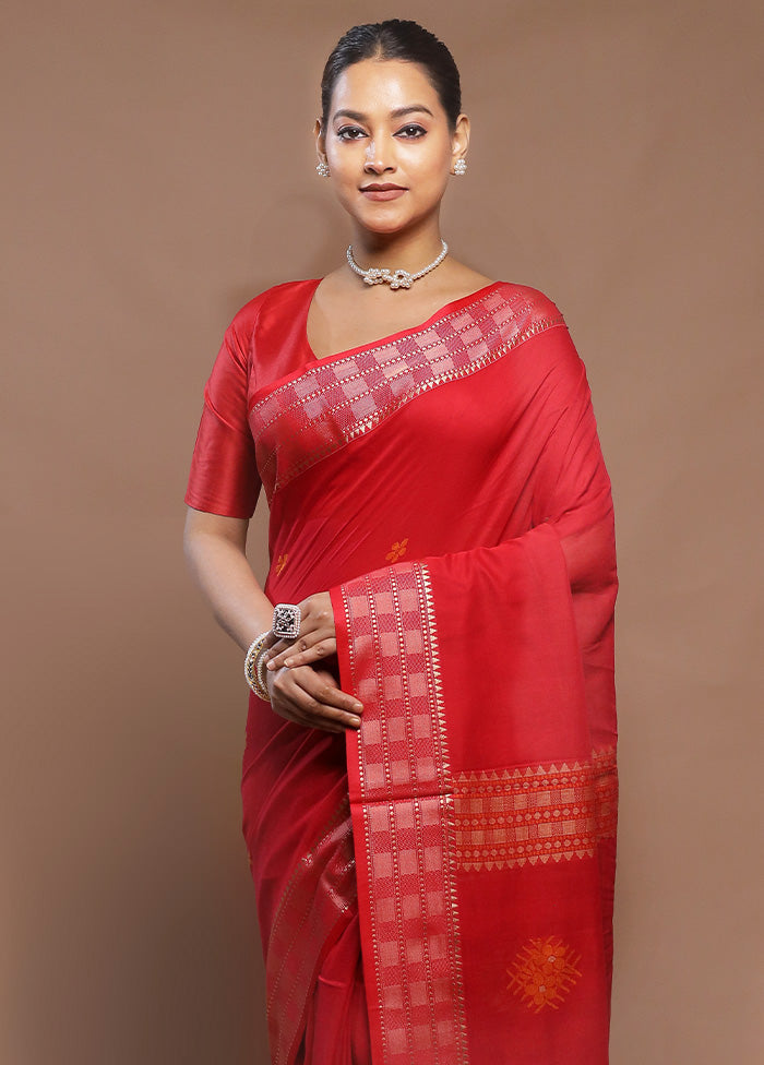 Red Cotton Saree With Blouse Piece