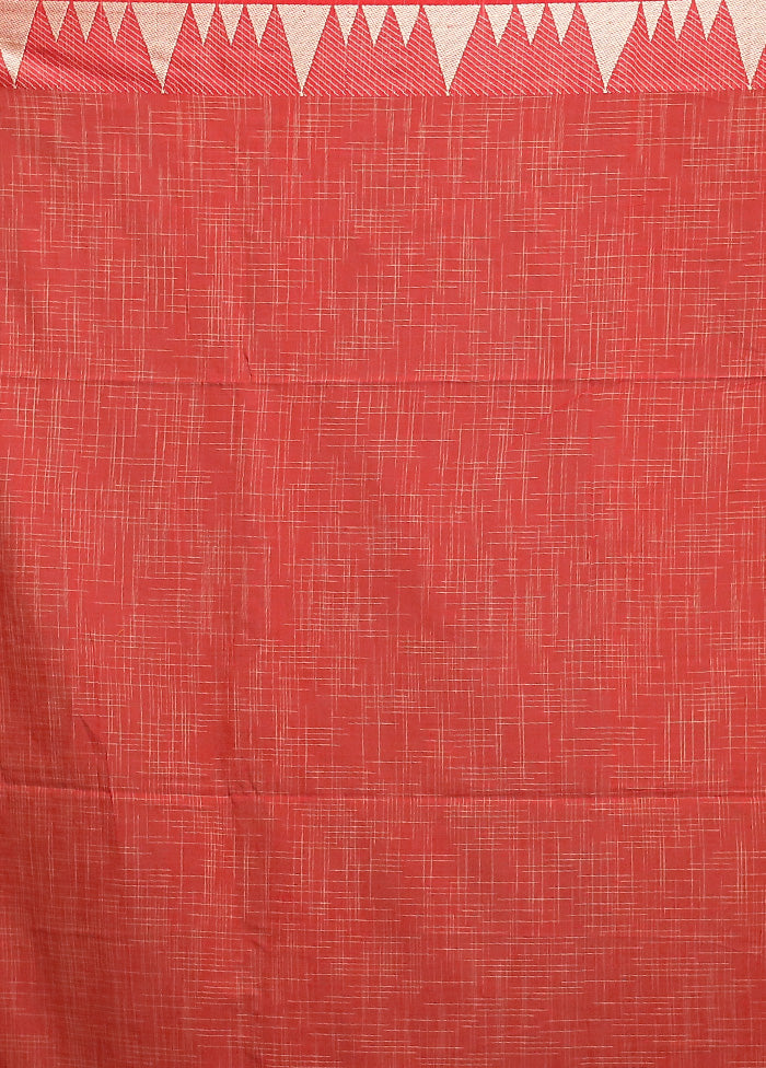 Red Cotton Saree With Blouse Piece