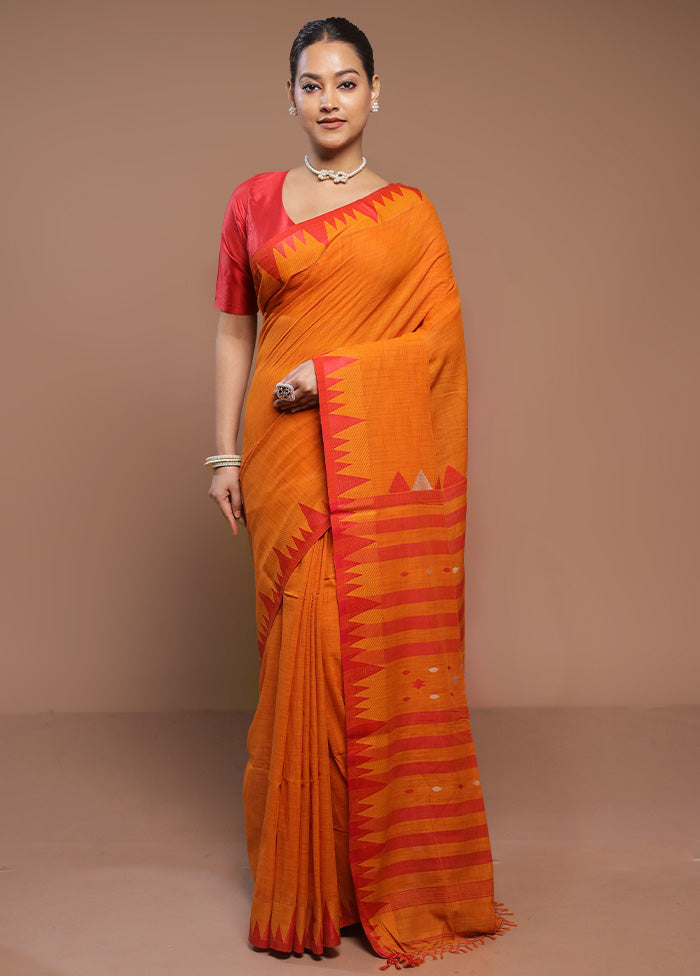 Yellow Cotton Saree With Blouse Piece