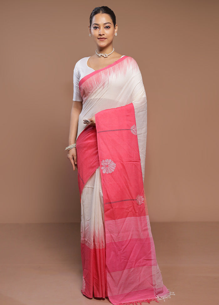 White Cotton Saree With Blouse Piece