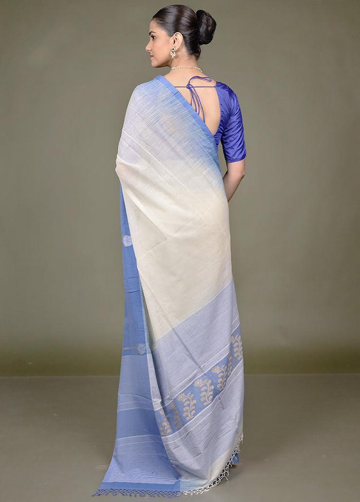Cream Pure Cotton Saree With Blouse Piece