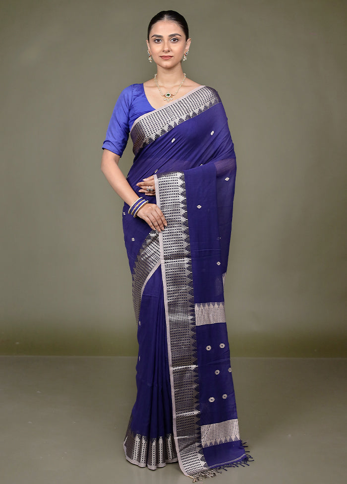 Blue Pure Cotton Saree With Blouse Piece