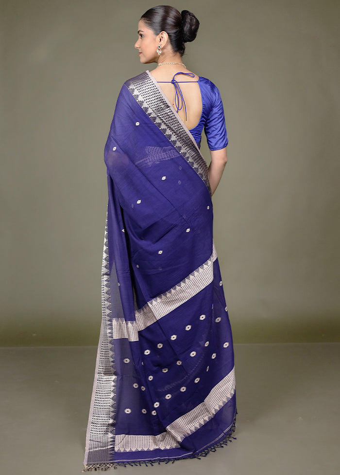 Blue Pure Cotton Saree With Blouse Piece