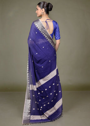 Blue Pure Cotton Saree With Blouse Piece