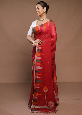 Red Cotton Saree With Blouse Piece