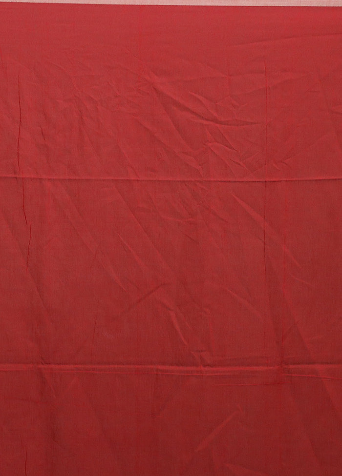 Red Cotton Saree With Blouse Piece