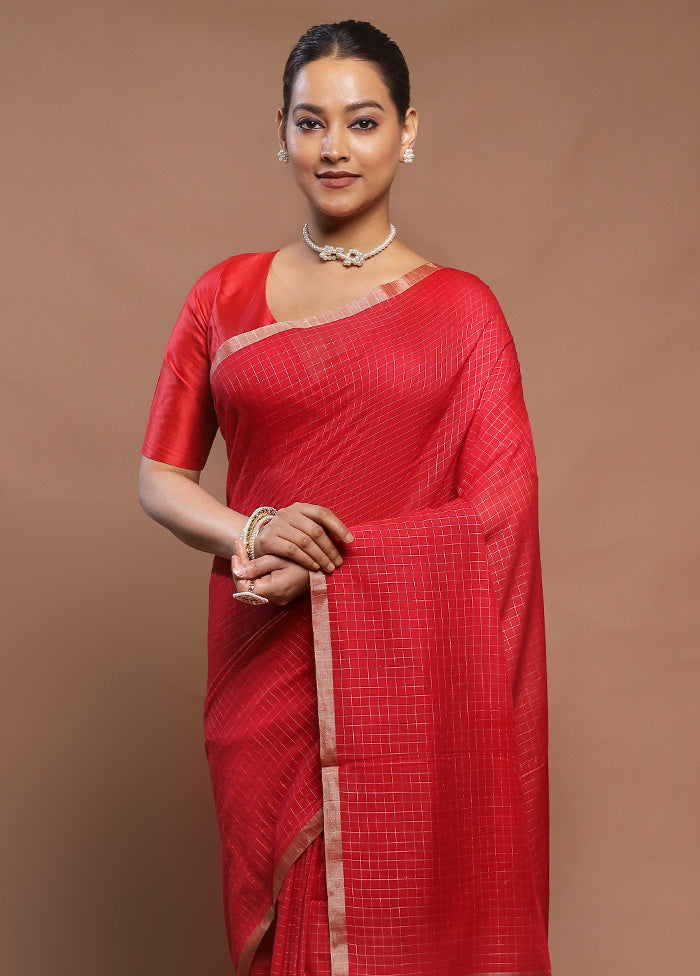 Red Cotton Saree With Blouse Piece