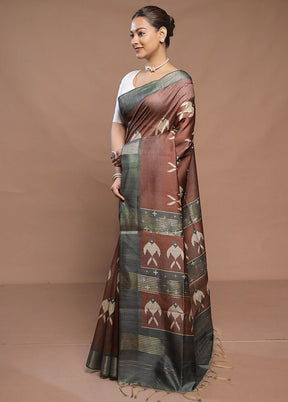 Brown Tussar Silk Saree With Blouse Piece