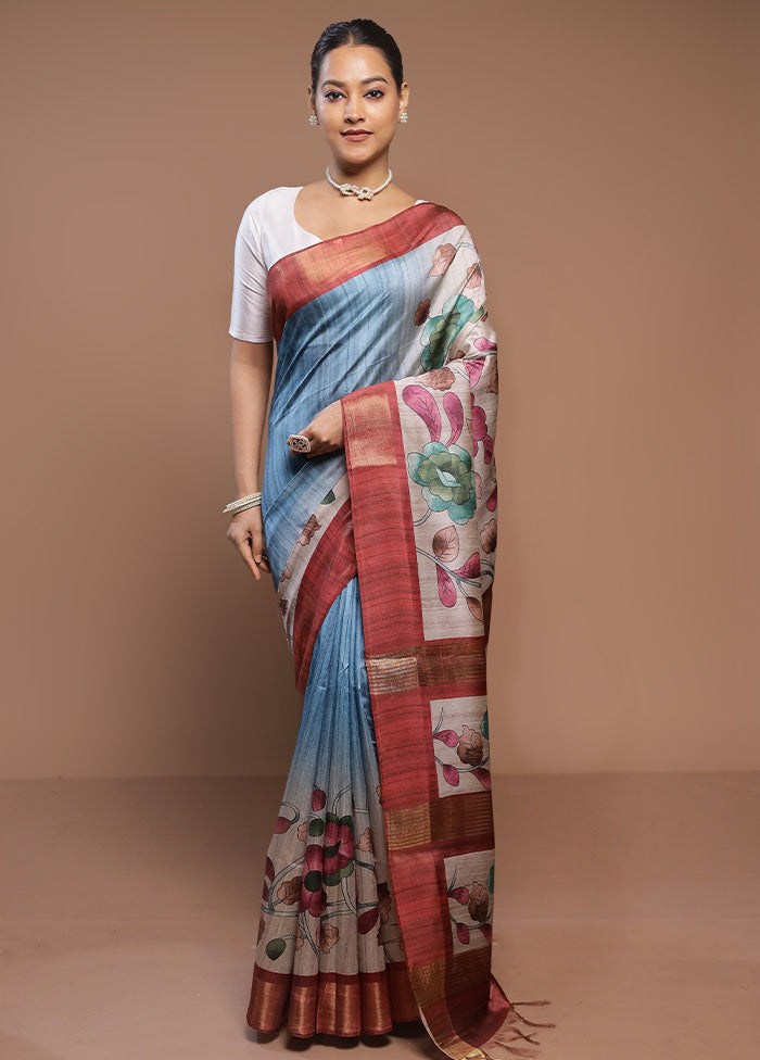 Multicolor Tussar Silk Saree With Blouse Piece