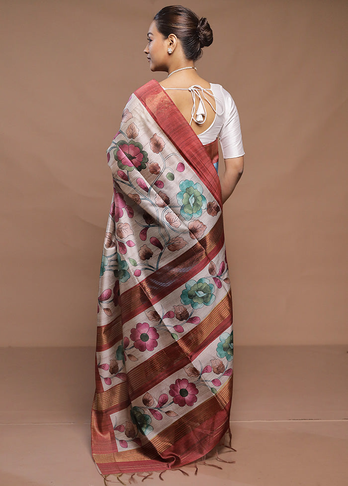 Multicolor Tussar Silk Saree With Blouse Piece