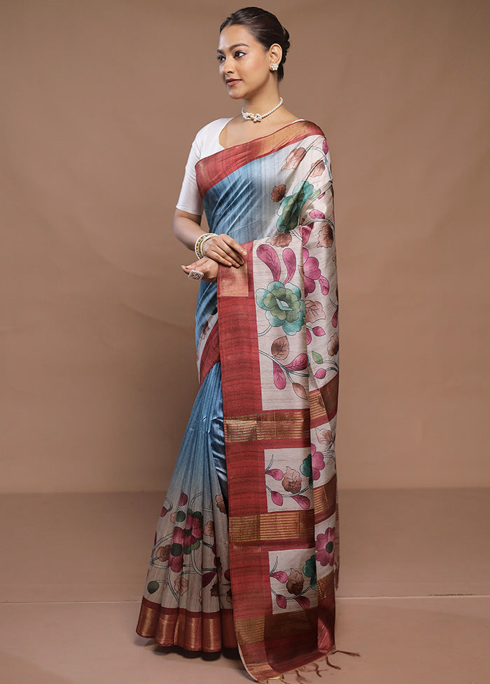 Multicolor Tussar Silk Saree With Blouse Piece