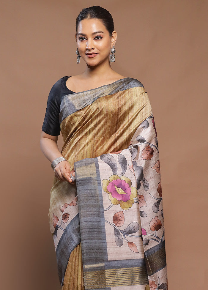 Multicolor Tussar Silk Saree With Blouse Piece