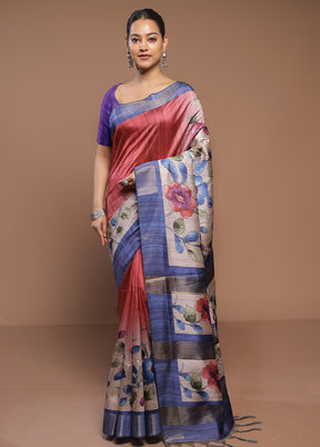 Multicolor Tussar Silk Saree With Blouse Piece