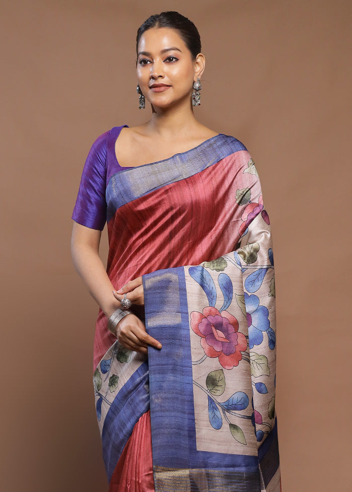 Multicolor Tussar Silk Saree With Blouse Piece