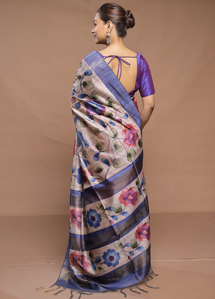 Multicolor Tussar Silk Saree With Blouse Piece