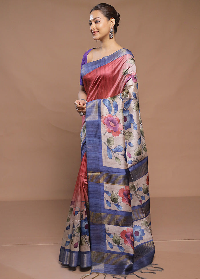 Multicolor Tussar Silk Saree With Blouse Piece