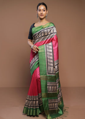 Pink Tussar Silk Saree With Blouse Piece