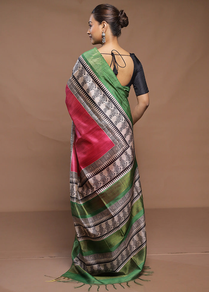 Pink Tussar Silk Saree With Blouse Piece