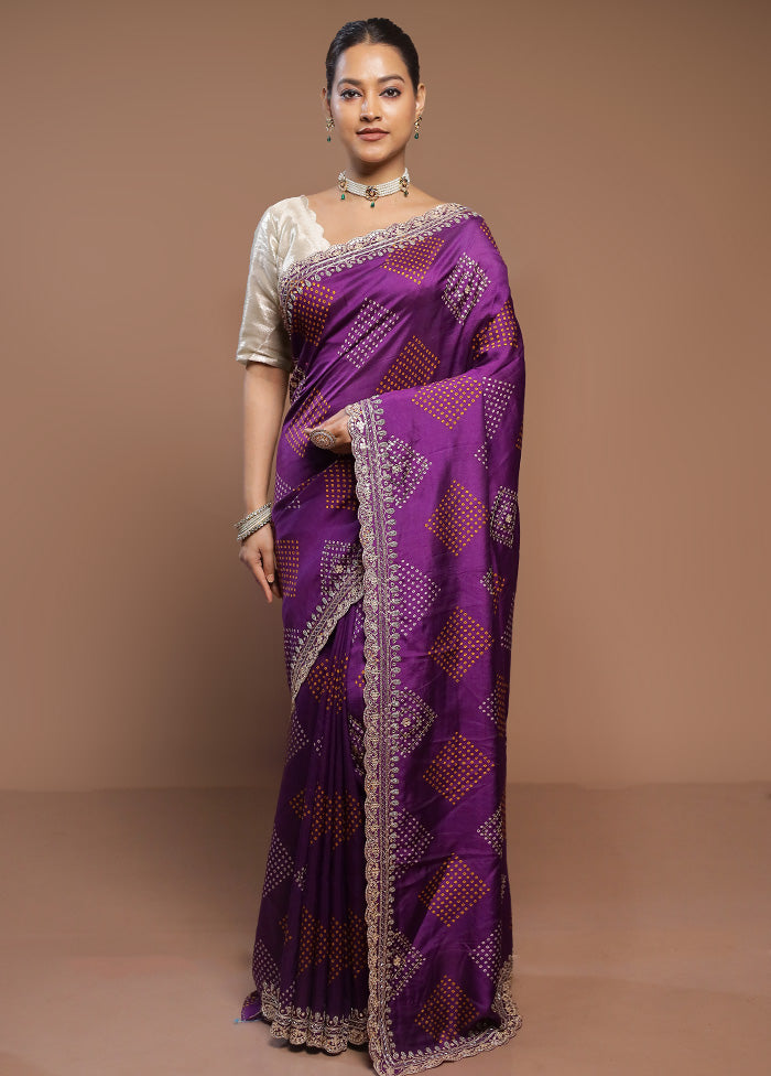 Purple Handloom Chiffon Pure Silk Saree With Blouse Piece