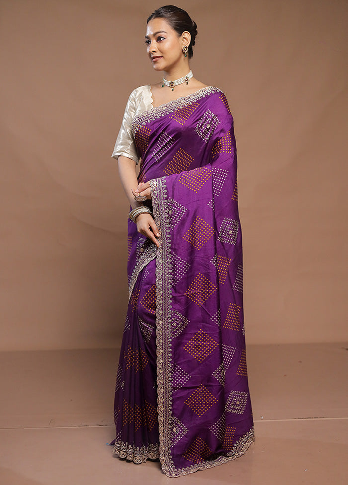 Purple Handloom Chiffon Pure Silk Saree With Blouse Piece