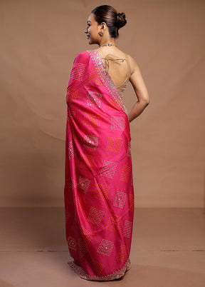 Pink Handloom Chiffon Pure Silk Saree With Blouse Piece