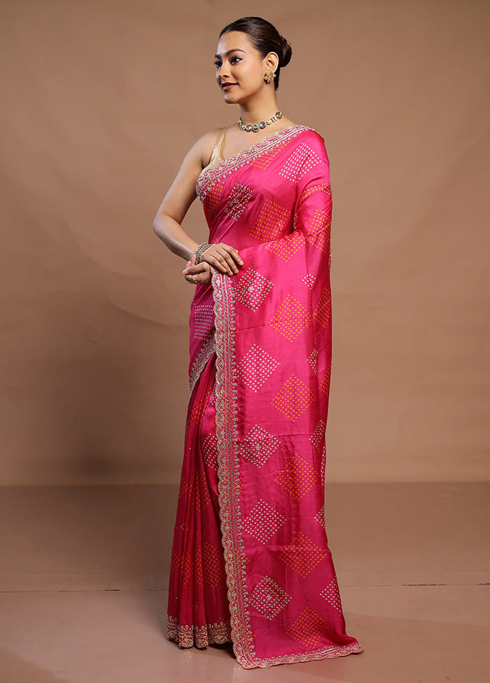 Pink Handloom Chiffon Pure Silk Saree With Blouse Piece