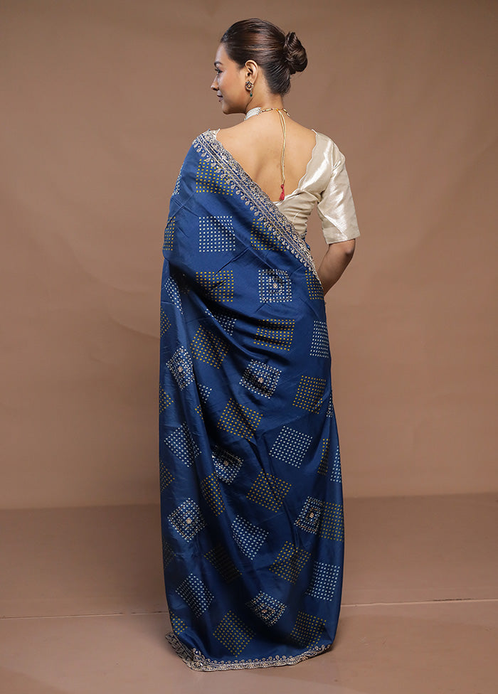 Blue Handloom Chiffon Pure Silk Saree With Blouse Piece