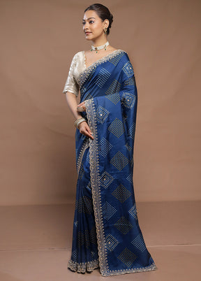 Blue Handloom Chiffon Pure Silk Saree With Blouse Piece