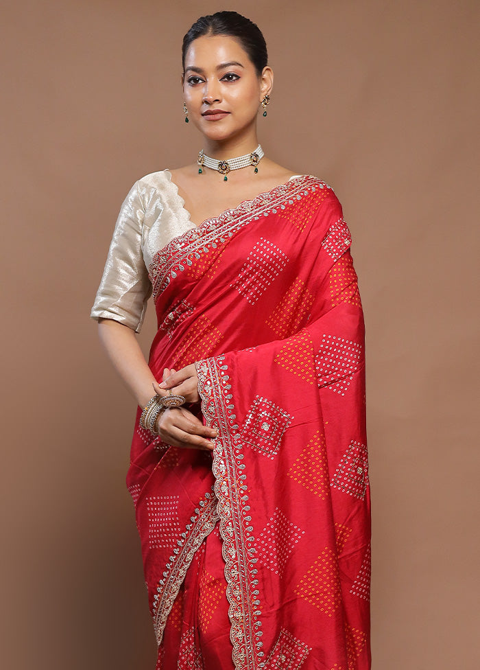 Red Handloom Chiffon Pure Silk Saree With Blouse Piece