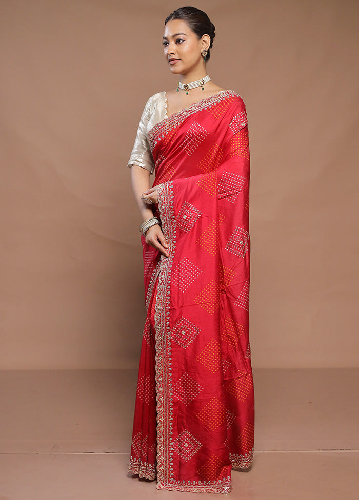 Red Handloom Chiffon Pure Silk Saree With Blouse Piece