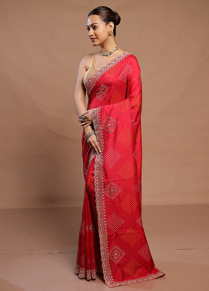 Red Handloom Chiffon Pure Silk Saree With Blouse Piece