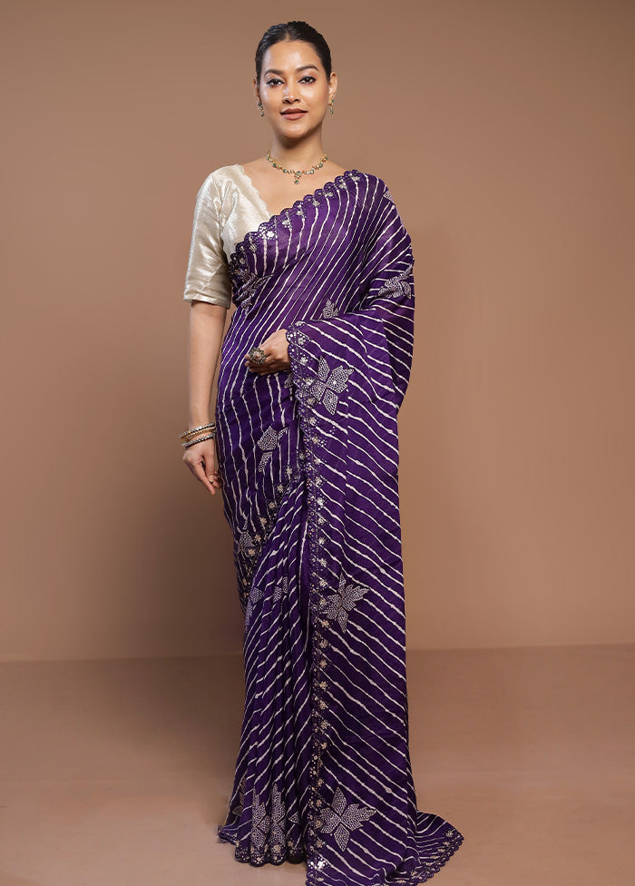 Purple Handloom Chiffon Pure Silk Saree With Blouse Piece