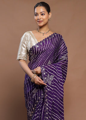 Purple Handloom Chiffon Pure Silk Saree With Blouse Piece